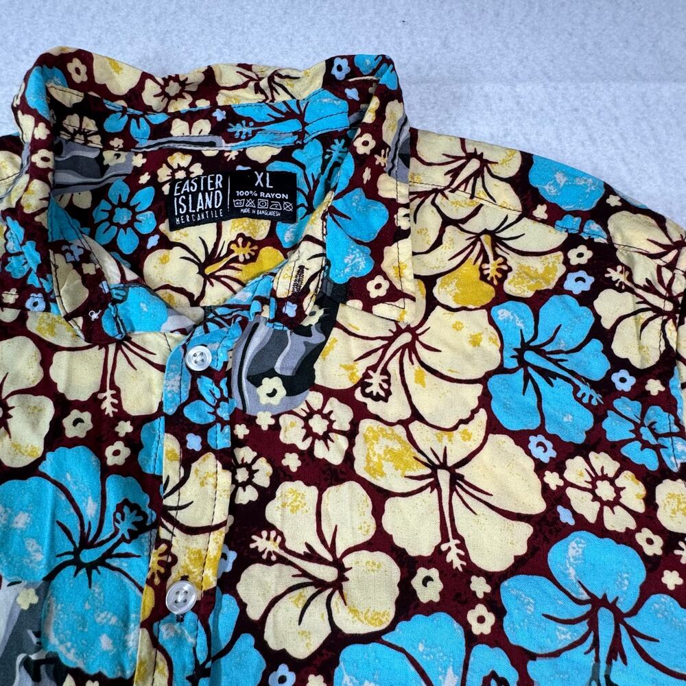 Easter Island Mercantile Hawaiian Floral XL Earth Tones Blue, Pale Yellow Brown